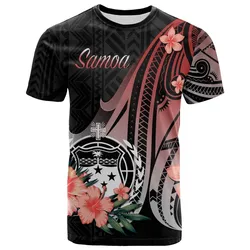 Samoa T shirt - Red Polynesian Hibiscus Pattern Style