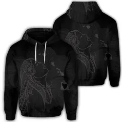 Hawaiian Map Heart Hula Girl Hibiscus Gray Polynesian Hoodie