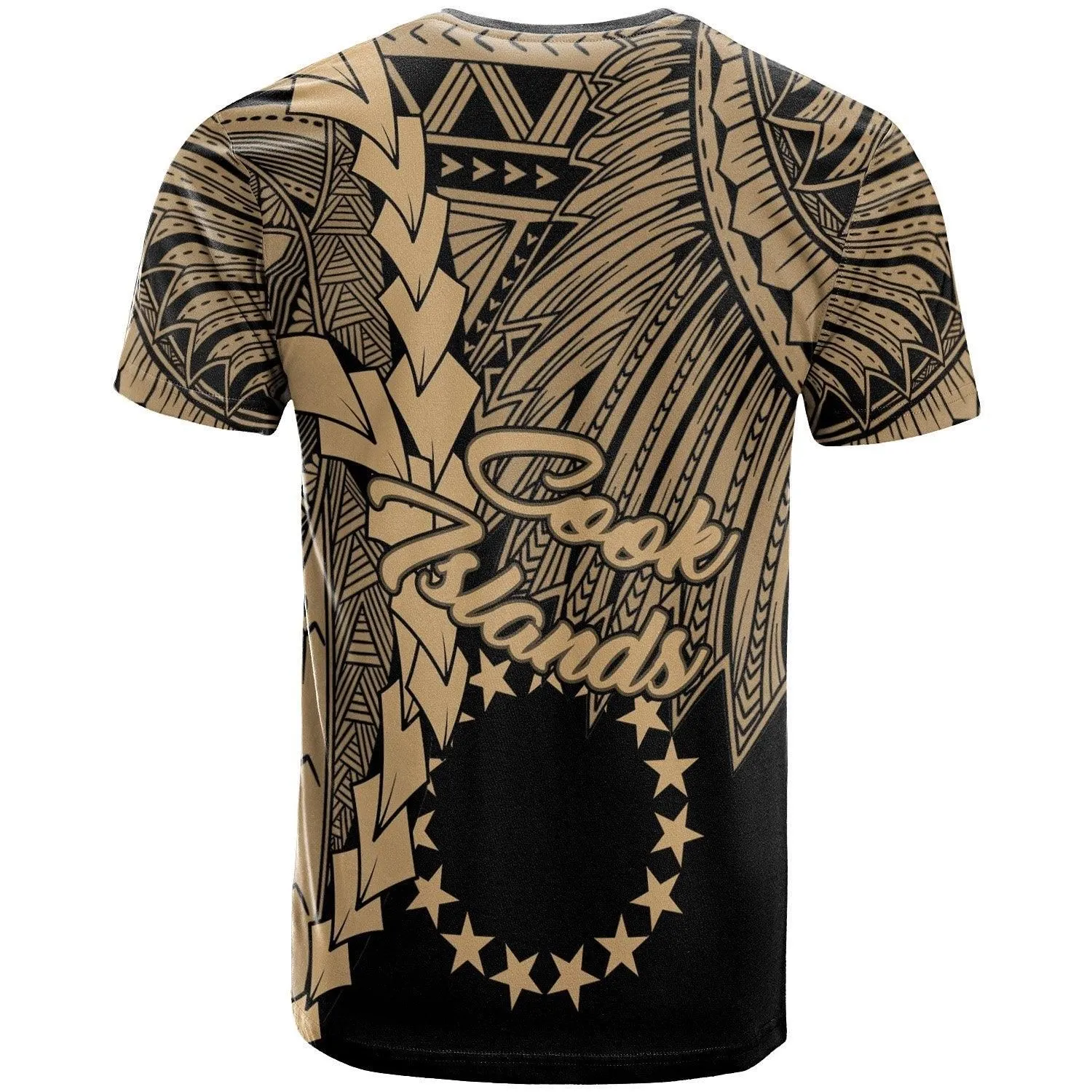 Cook Islands Polynesian Custom Personalised T-Shirt - Tribal Wave Tattoo Gold
