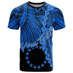 Cook Islands Polynesian Custom Personalised T-Shirt - Tribal Wave Tattoo Blue - BN12