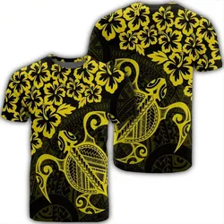 Alohawaii Tee - Hawaiian Map Turtle Hibiscus Kanaka Polynesian T-shirt Yellow - AH - J4R