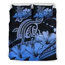 FamilyGater Bedding Set - Cover and Pillow Cases Hawaiian Map Hibiscus Turtle Polynesian Blue - AH - J1