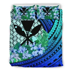 FamilyGater Bedding Set - Cover and Pillow Cases Kanaka Maoli (Hawaiian) - Lauhala Polynesian Hibiscus Blue A24