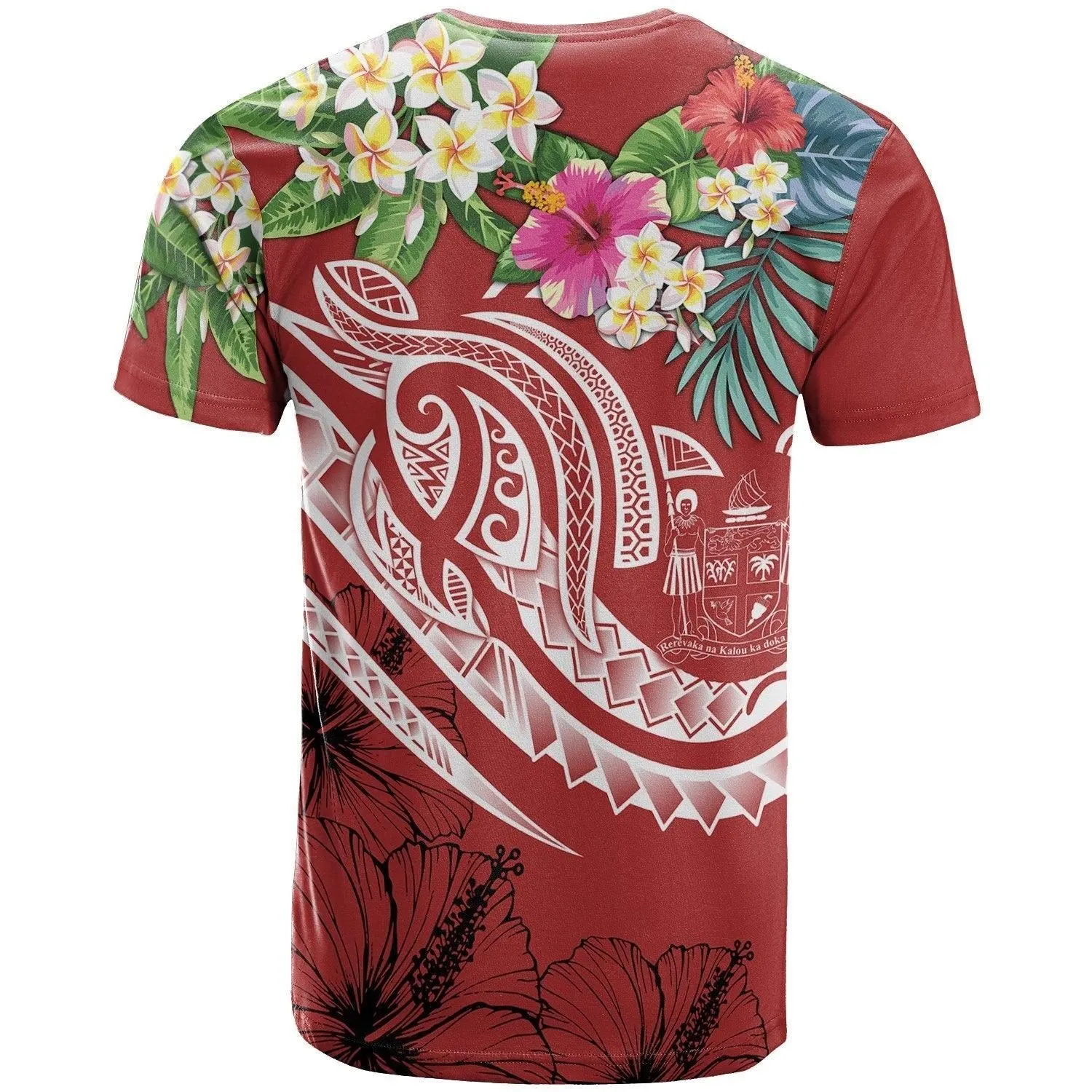 Fiji Polynesian T-Shirt - Summer Plumeria (Red)
