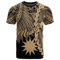 Nauru Polynesian T-Shirt - Tribal Wave Tattoo Gold
