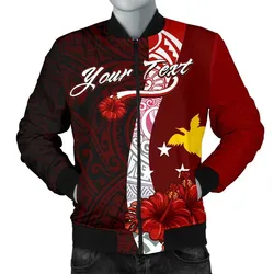 Papua New Guinea Polynesian Custom Personalised Mens Bomber Jacket - Coat Of Arm With Hibiscus
