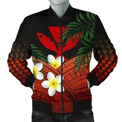 Kanaka Maoli (Hawaiian) Mens Bomber Jacket, Polynesian Plumeria Banana Leaves Red