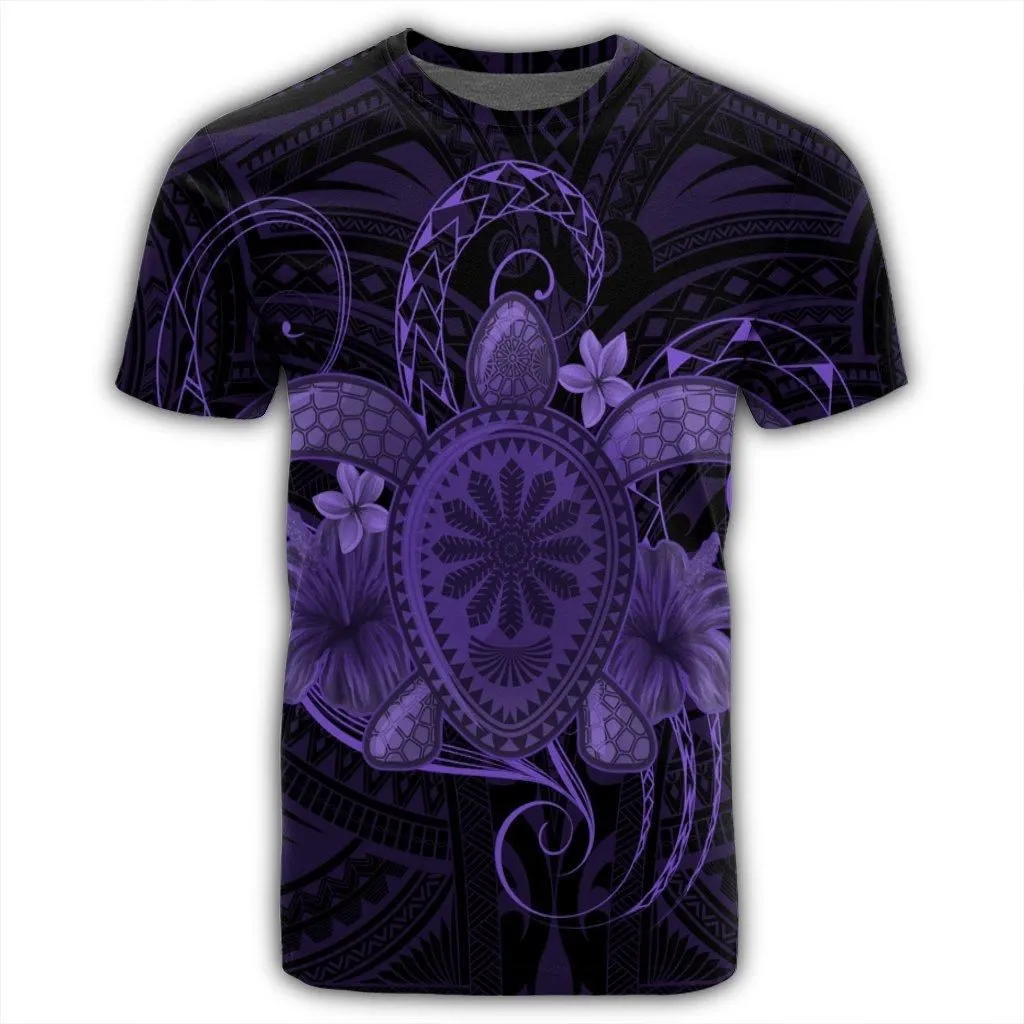 Hawaii Turtle Hibiscus Polynesian T-Shirt - Full Style - Purple - AH
