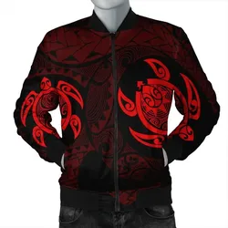 FamilyGater Jacket - Hawaiian Two Turtle Polynesian Bomber Jacket Red AH - J7R