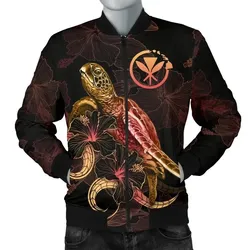 FamilyGater Jacket - Bomber Jacket Hawaii Polynesian - Turtle With Blooming Hibiscus Gold - BN22