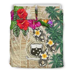 FamilyGater Bedding Set - Cover and Pillow Cases Samoa - Hibiscus Turtle Tattoo Beige A02