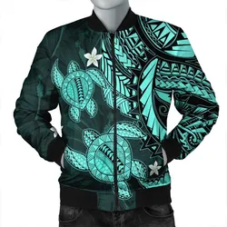 Hawaii Polynesian Turtle Hibiscus Bomber Jacket - Turquoise - AH