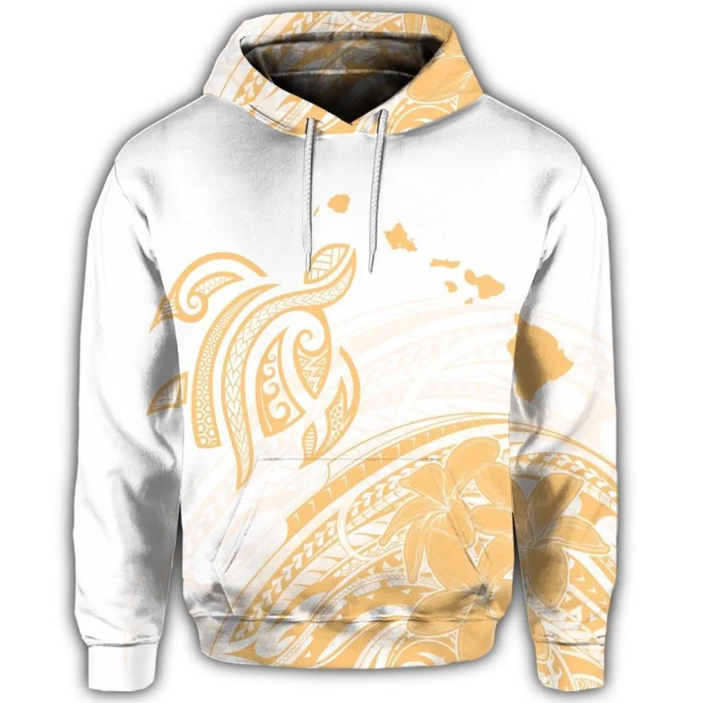 Hawaiian Turtle Polynesian Map Plumeria White Background Hoodie