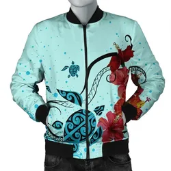 Alohawaii Jacket - Hawaiian Sea Turtle Hibiscus Brilliant Polynesian Bomber Jacket - AH - JR