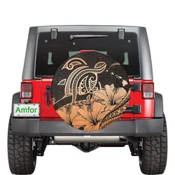 Hawaii Turtle Map Polynesian Orange Spare Tire Cover AH