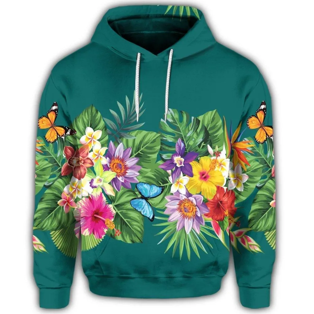 Hawaiian Tropical Strelitzia Plumeria Orchids Hibiscus Polynesian Hoodie