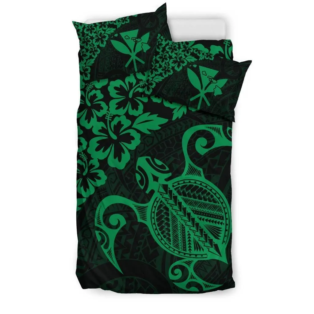 FamilyGater Bedding Set - Cover and Pillow Cases Hawaiian Map Turtle Hibiscus Kanaka Polynesian - Green - AH J4