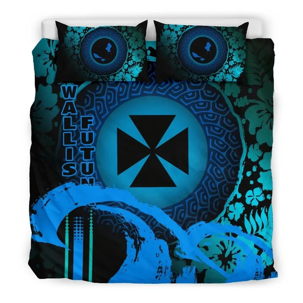 Alohawaii Bedding Set - Cover and Pillow Cases Wallis And Futuna - Hibiscus And Wave Navy K7