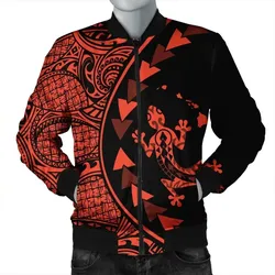 FamilyGater Jacket - Hawaiian Map Gecko Tattoo Kakau Polynesian Bomber Jacket Orange AH - J0R