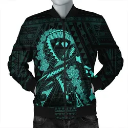 Hawaiian Map Heart Ribbon Cancer Hibiscus Turquoise Polynesian Bomber Jacket