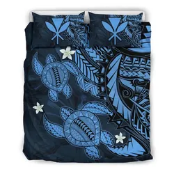 FamilyGater Home Set - Hawaii Polynesian Turtle Hibiscus Bedding Set - Pastel Blue - AH - J4