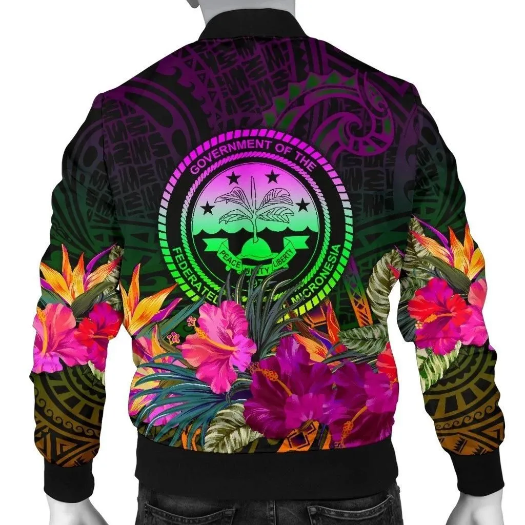 Federated States of Micronesia Personalised Men's Bomber jacket - Summer Hibiscus - BN15