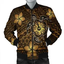 FamilyGater Jacket - Hawaii Mix Polynesian Turtle Plumeria Bomber Jacket - AH - Nick Style - Brown - J5R