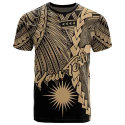 Marshall Islands Polynesian Custom Personalised T-Shirt - Tribal Wave Tattoo Gold
