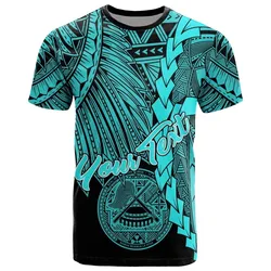 American Samoa Polynesian Custom Personalised T Shirt - Tribal Wave Tattoo Neon Blue