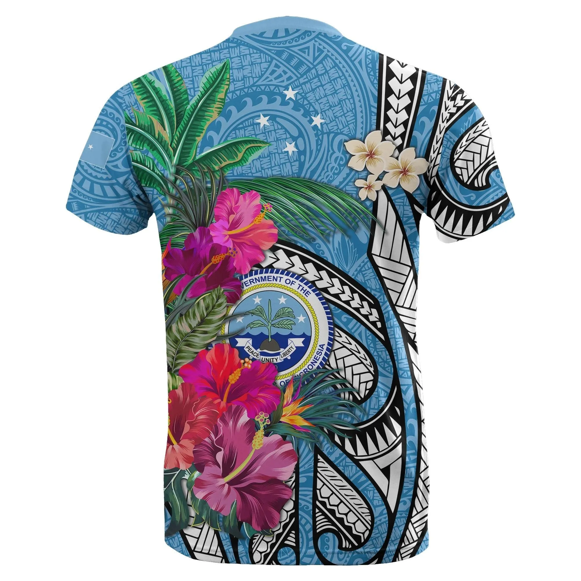 Alohawaii T-Shirt - Tee Federated States of Micronesia T-Shrit Blue Polynesian with Hibiscus TH5