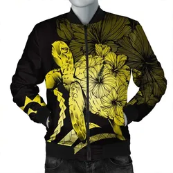 Hawaiian - Hawaii Turtle Hibiscus Polynesian Vintage Bomber Jacket - Yellow - AH