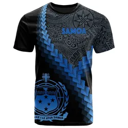 Samoa T shirt - Samoa Coat Of Arms With Polynesian Tattoo Blue