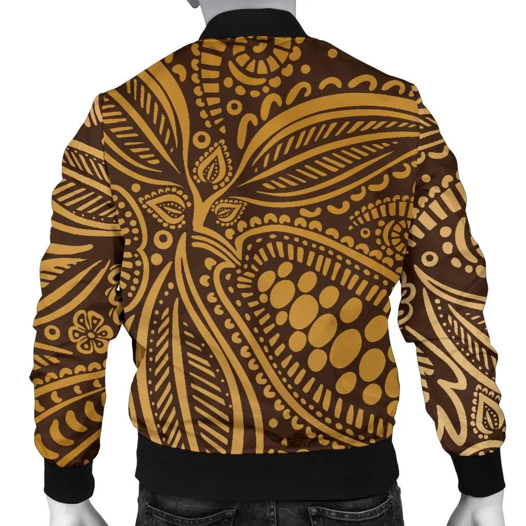 Cocoa Beans Tribal Polynesian Pattern Background MenS Bomber Jacket