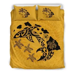 FamilyGater Bedding Set - Cover and Pillow Cases Hawaiian Map Shark Turtle Hibiscus Polynesian J1