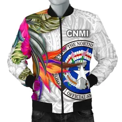 Northern Mariana Islands Mens Bomber Jacket Polynesian Hibiscus White Pattern