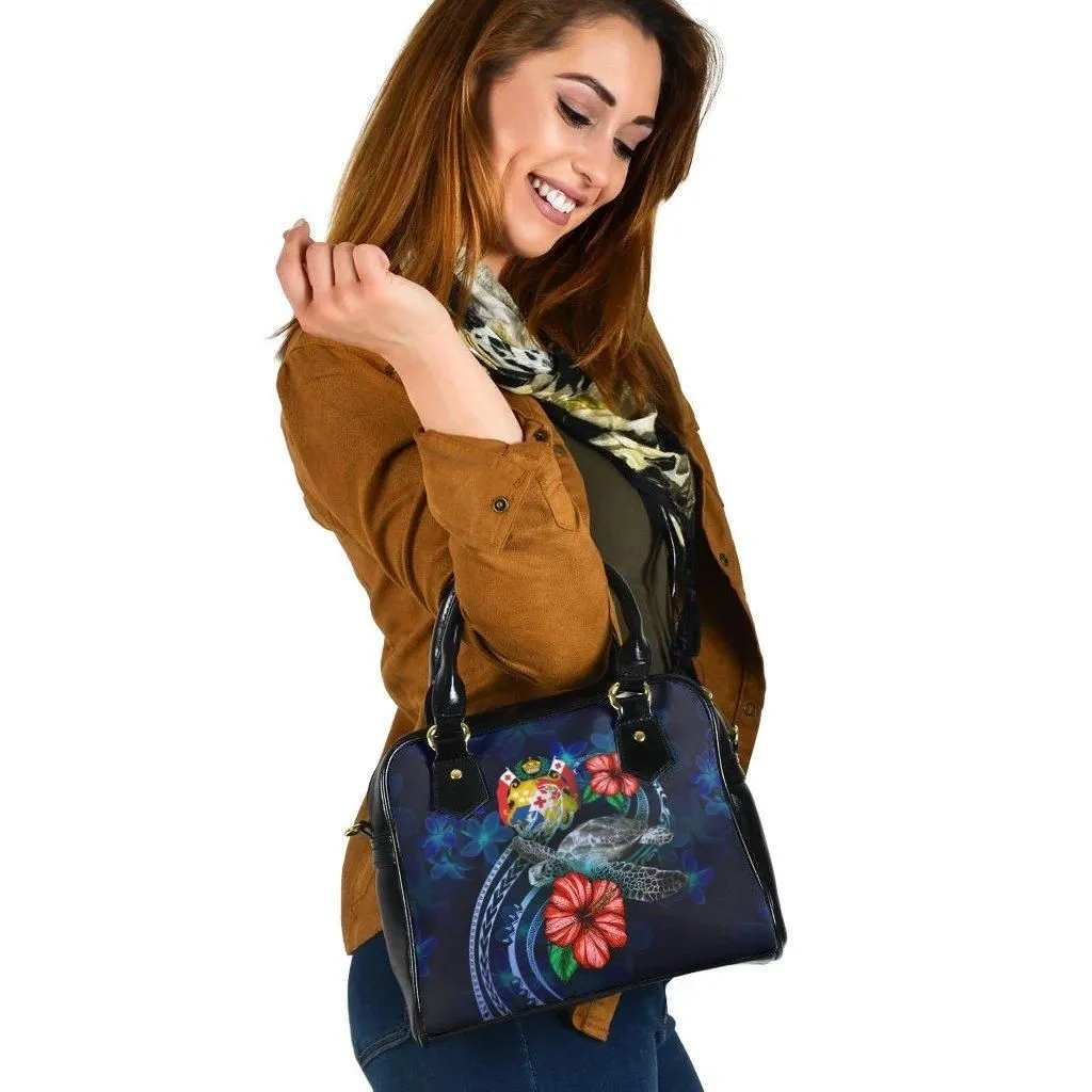Tonga Polynesian Shoulder Hand Bag - Blue Turtle Hibiscus