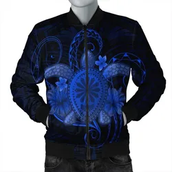 Hawaii Turtle Hibiscus Polynesian Bomber Jacket - Full Style - Blue