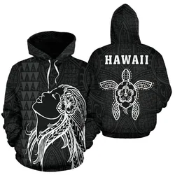 Polynesian Kakau Hula Girl Turtle Hibiscus Hawaii Hoodie White