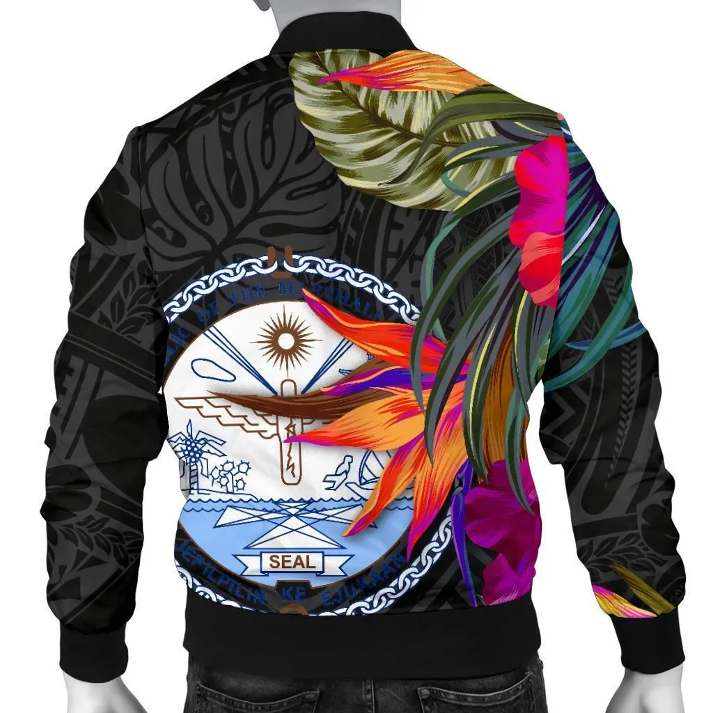 Marshall Islands Mens Bomber Jacket - Hibiscus Polynesian Pattern