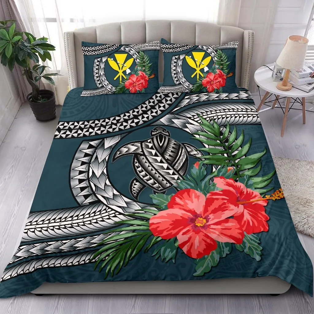FamilyGater Bedding Set - Cover and Pillow Cases Kanaka Maoli (Hawaiian) - Polynesian Turtle Hibiscus Dark Blue A24