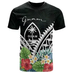 Guam Polynesian T-Shirts -Guam Coat of Arms & Polynesian Tropical Flowers White