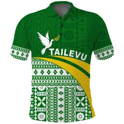 Tailevu Rugby Polo Shirt Fiji Rugby Tapa Pattern Green LT13