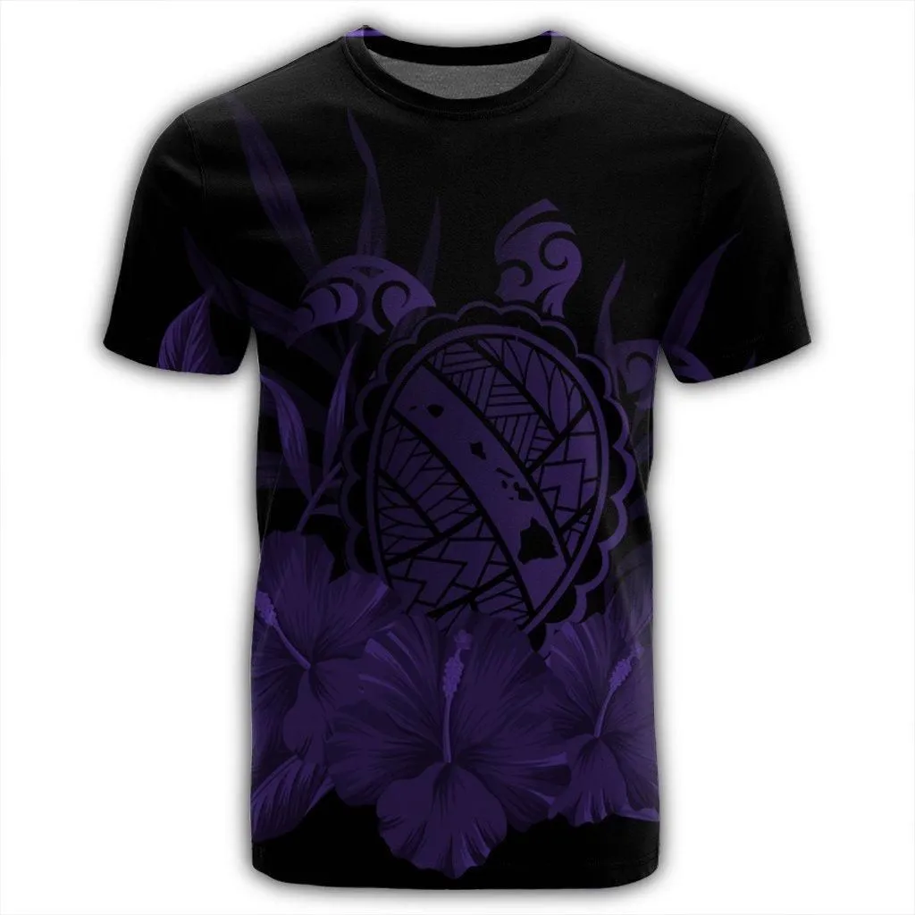 Hawaiian Map Turtle Hibiscus Polynesian T-Shirt - Purple - AH