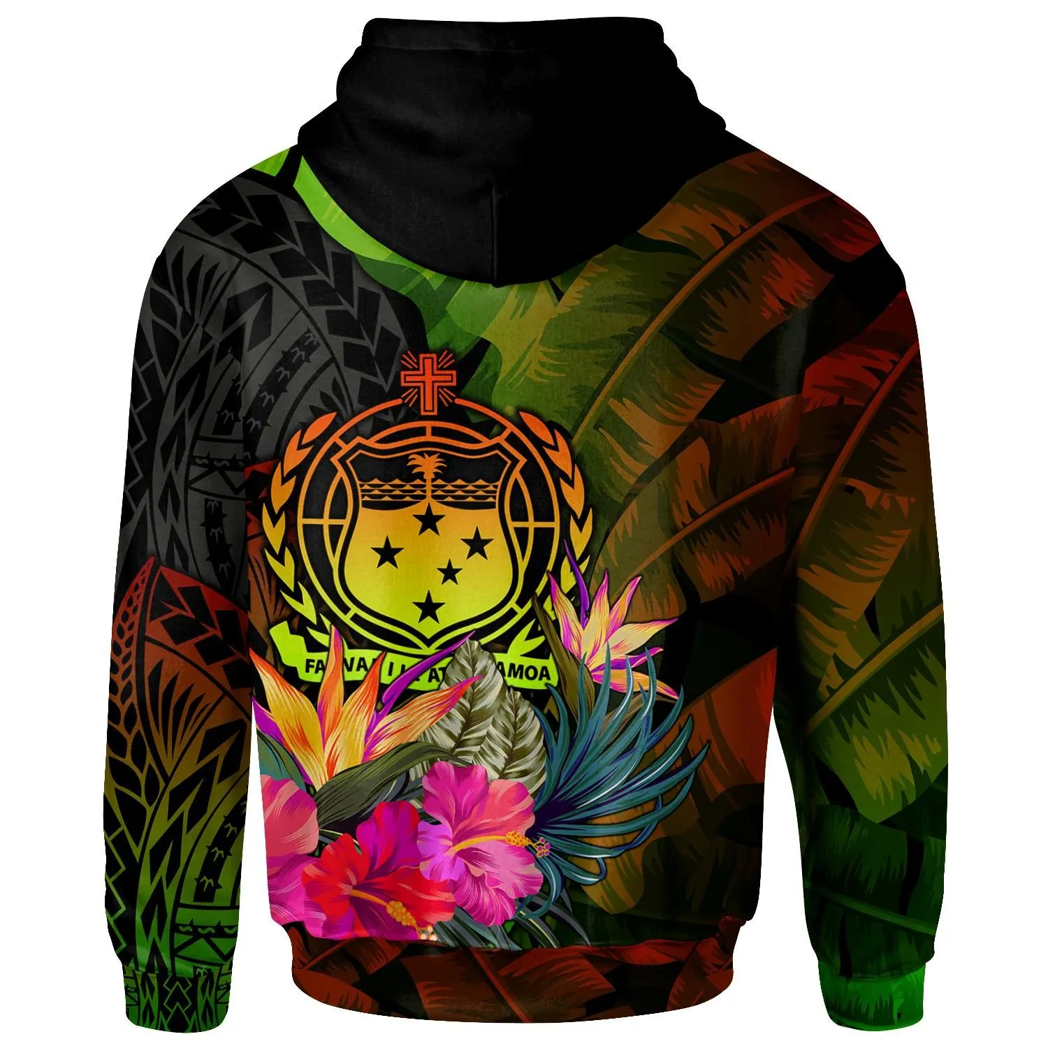 Samoa Polynesian Hoodie -  Hibiscus and Banana Leaves