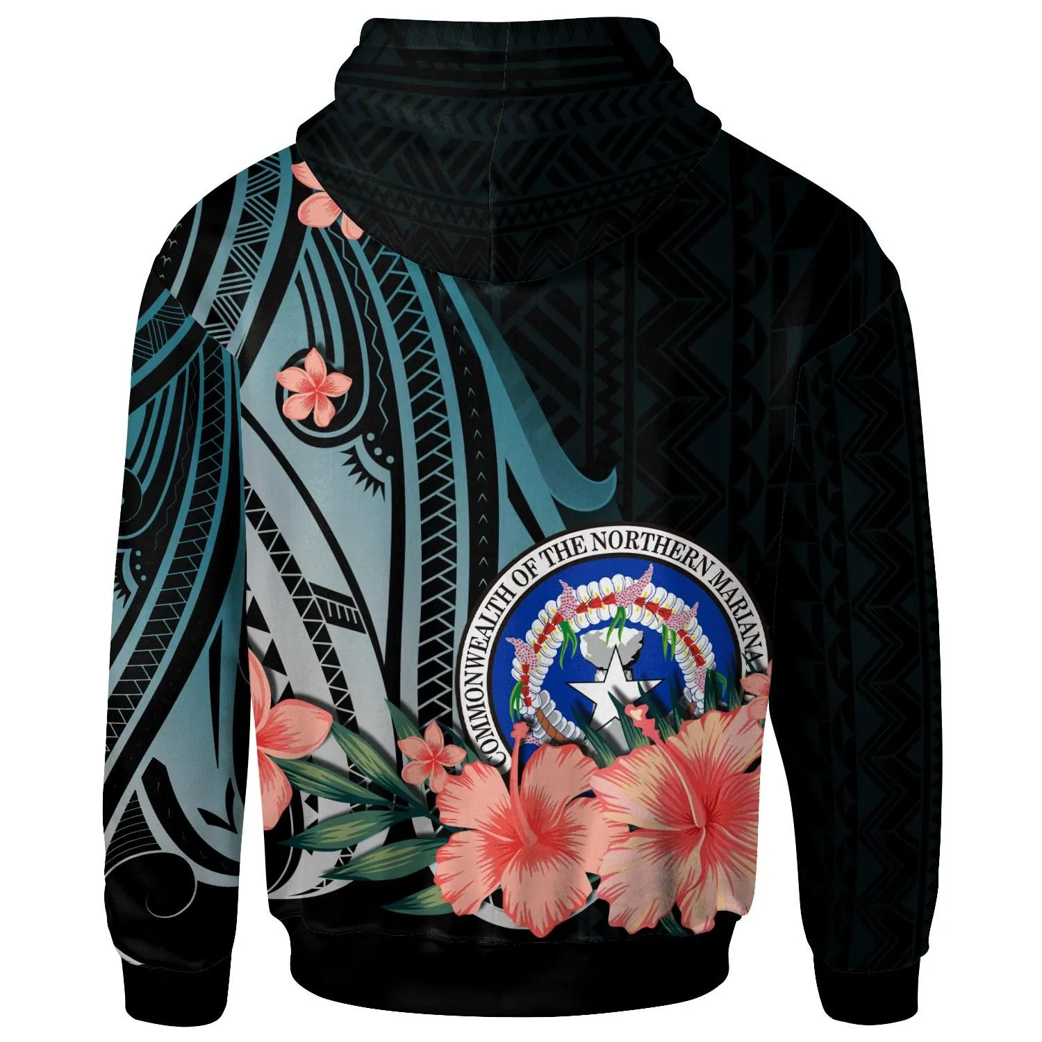 Northern Mariana Islands Personalised Custom Hoodie - Turquoise Polynesian Hibiscus Pattern Style