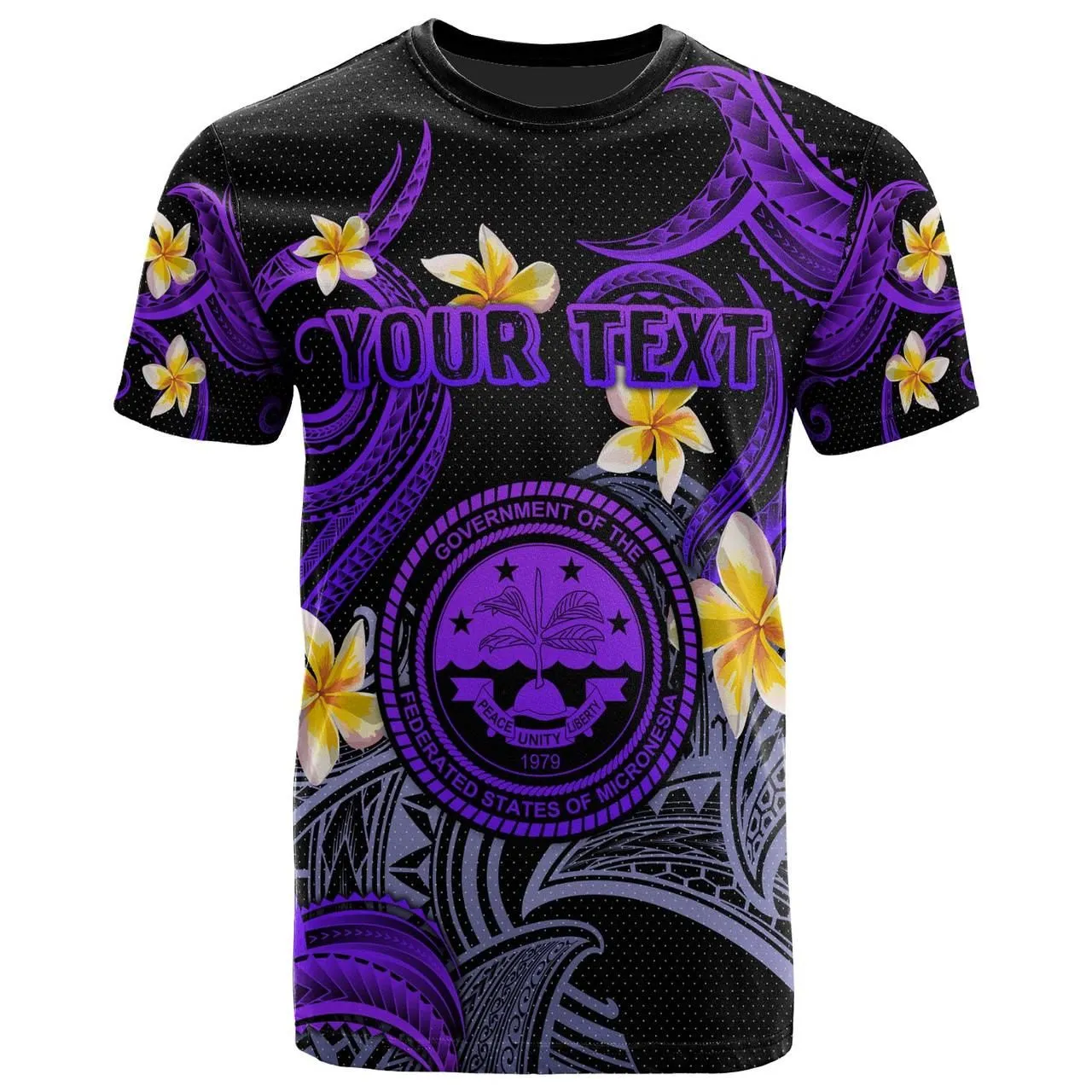 Federated States of Micronesia T-shirt - Custom Personalised Polynesian Waves with Plumeria Flowers (Purple)