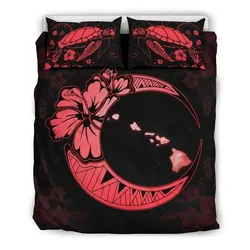 FamilyGater Bedding Set - Cover and Pillow Cases Hawaiian Map Hibiscus Turtle Polynesian Moon Red - AH - J1