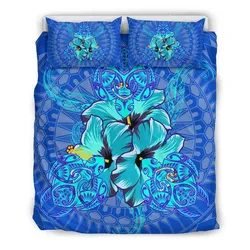 Alohawaii Home Set - Hawaiian Turtle Hibiscus Polynesian Bedding Set - Blue - Nali Style - AH - J2