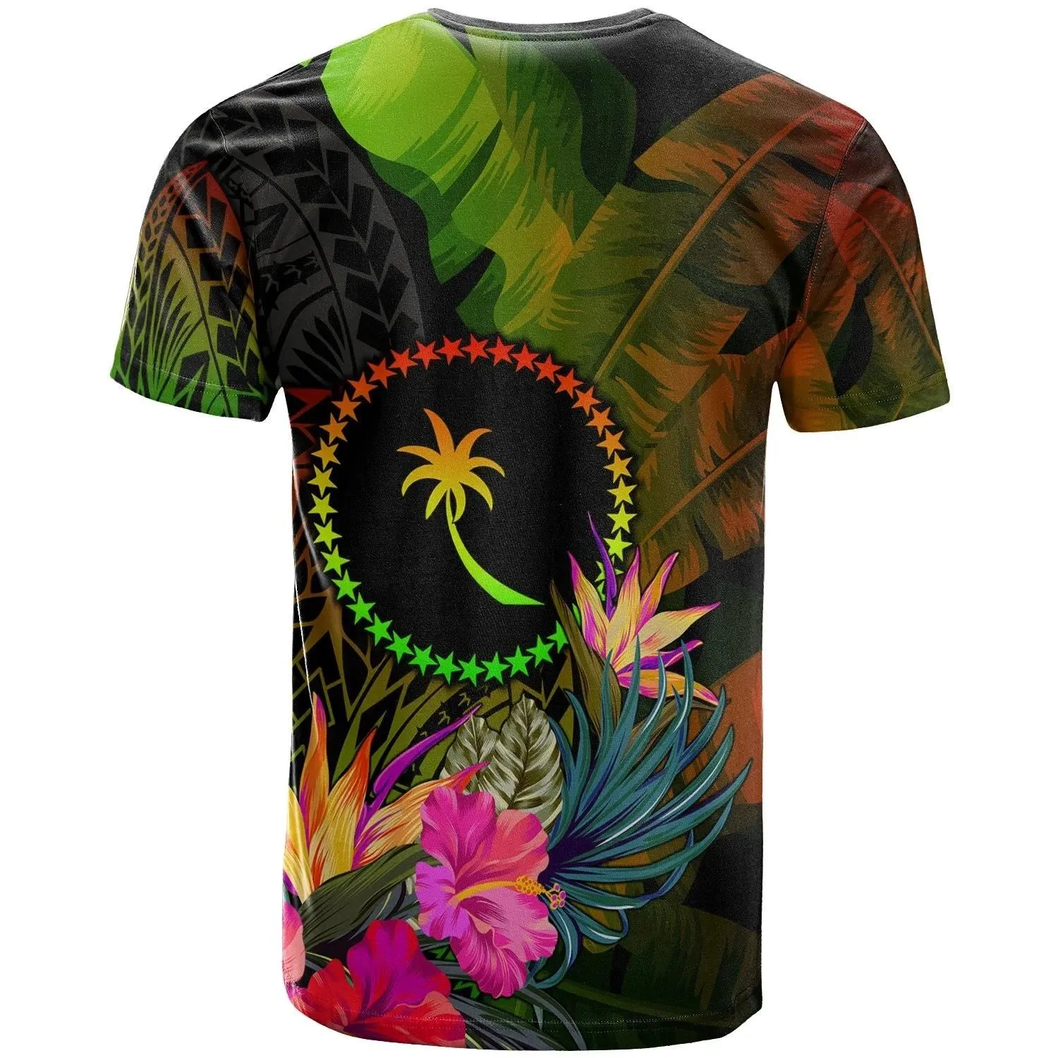 Chuuk Polynesian T-Shirt -  Hibiscus and Banana Leaves - BN15