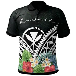 Hawaii Polo Shirt - Hawai Coat of Arms & Polynesian Tropical Flowers White